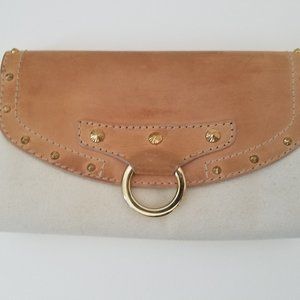 Giuseppe Zanotti Modern Western Canvas Leather Gold Ring Clutch Stud Rivet